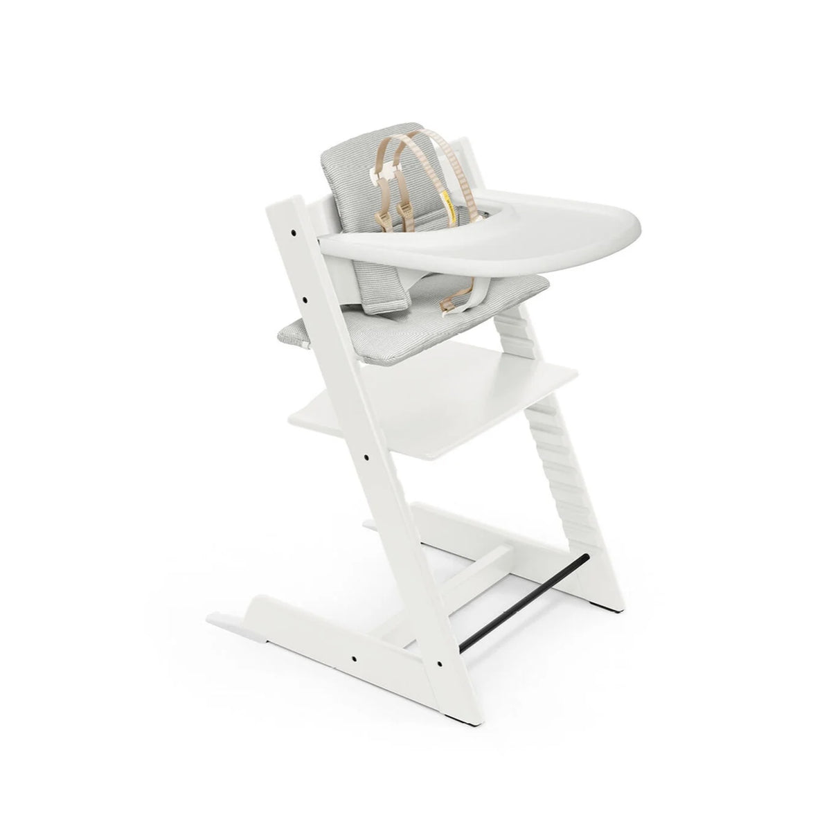 Tripp Trapp High Chair and Cushion with Stokke Tray -- Whitewash / Nordic Grey