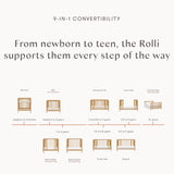 Babyletto Rolli 9-in-1 Convertible All-Stages Crib with Bassinet & Toddler Bed Conversion Kits