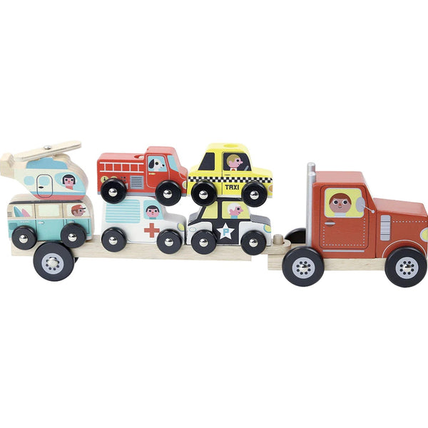 Vilac Truck and Trailer with Vehicles Stacking Game