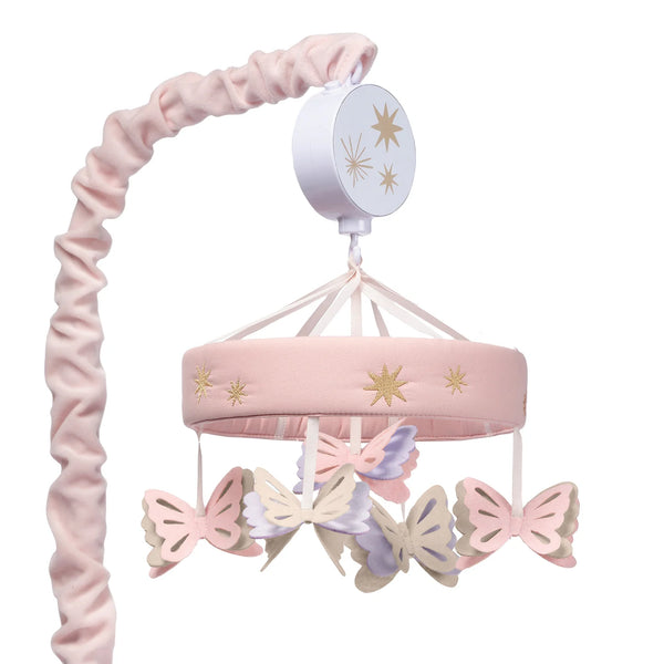 Lambs & Ivy Baby Blooms Pink Butterfly Musical Baby Crib Mobile Soother Toy