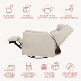 Babyletto Plus Power Recliner and Swivel Glider in Eco-Performance Fabric with Power Adjustable Headrest and USB Port