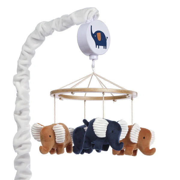 Lambs & Ivy Playful Elephant Blue/White Musical Baby Crib Mobile Soother Toy