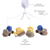 Lambs & Ivy Construction Zone Musical Baby Crib Mobile Soother Toy- Trucks