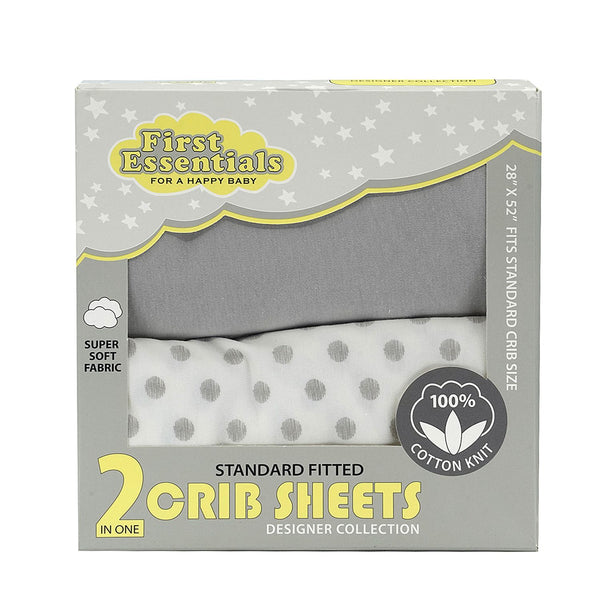 First Essentials 2 in 1 crib sheets Light Gray/ Dotted - Dimples Baby Brooklyn