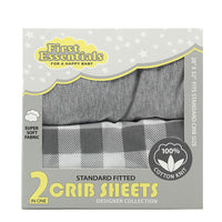 First Essentials 2 in 1 Crib Sheets Dark Gray/ Gray - Dimples Baby Brooklyn