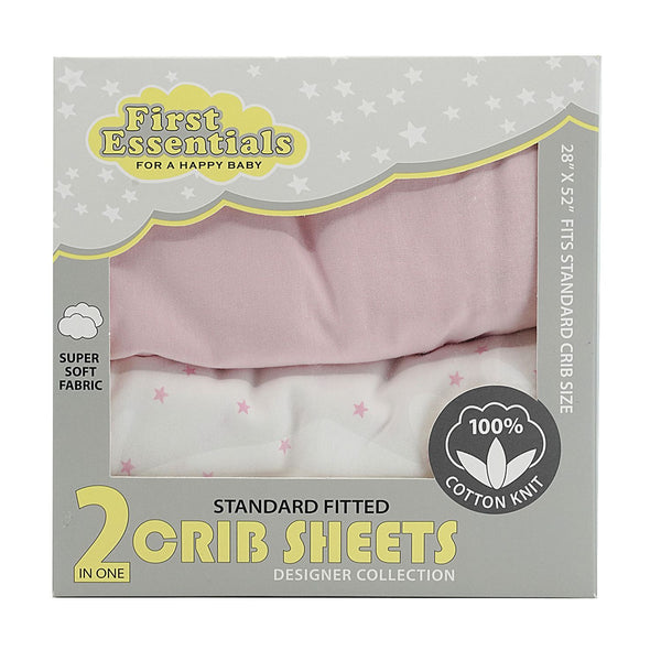 First Essentials 2 in 1 crib sheets Pink / Star - Dimples Baby Brooklyn