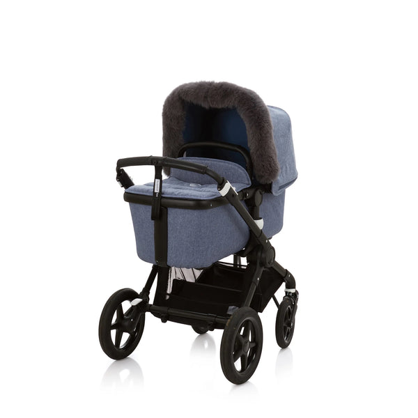 bugaboo fox blue melange Genuine Fox Fur Stroller Canopy Trim – Dimples Baby Brooklyn